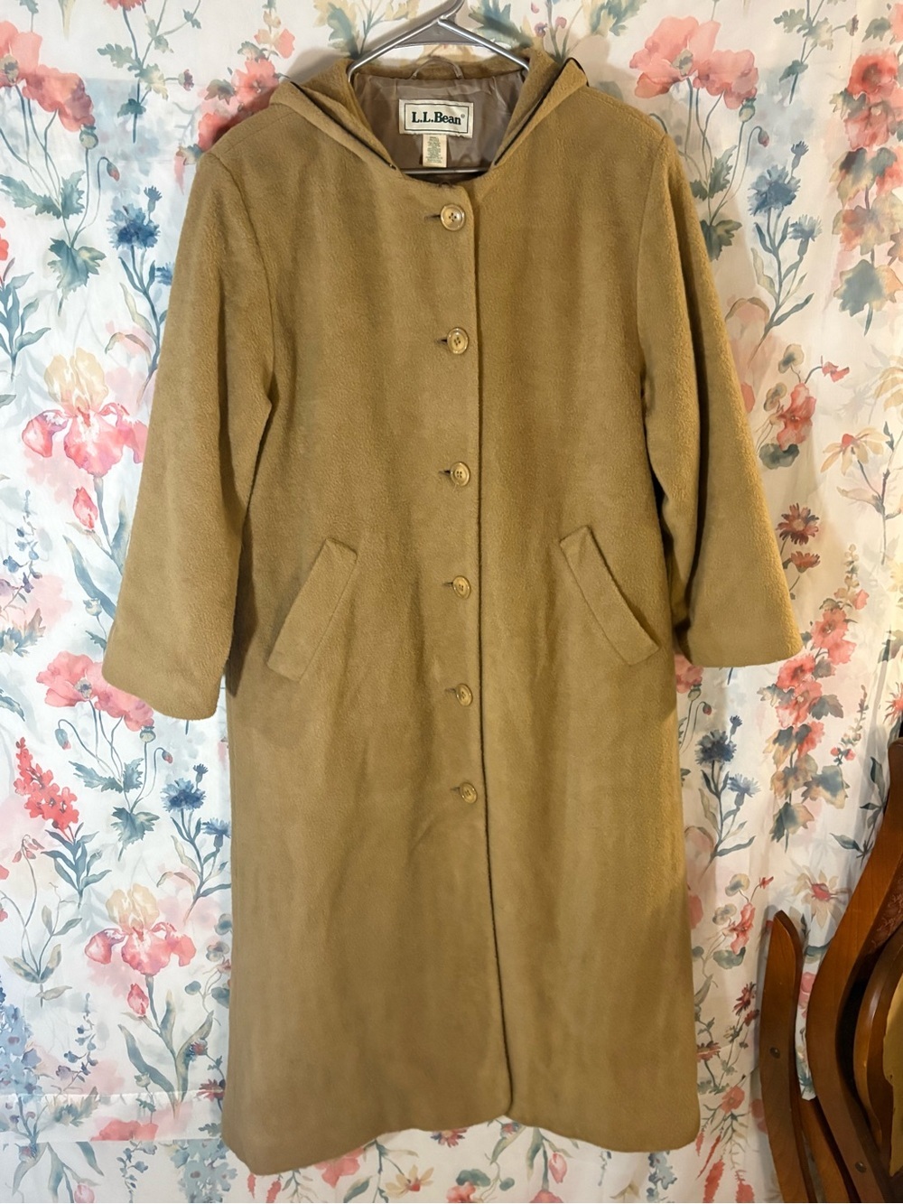 Vintage L.L. Bean Camel Hooded Button-Front Coat